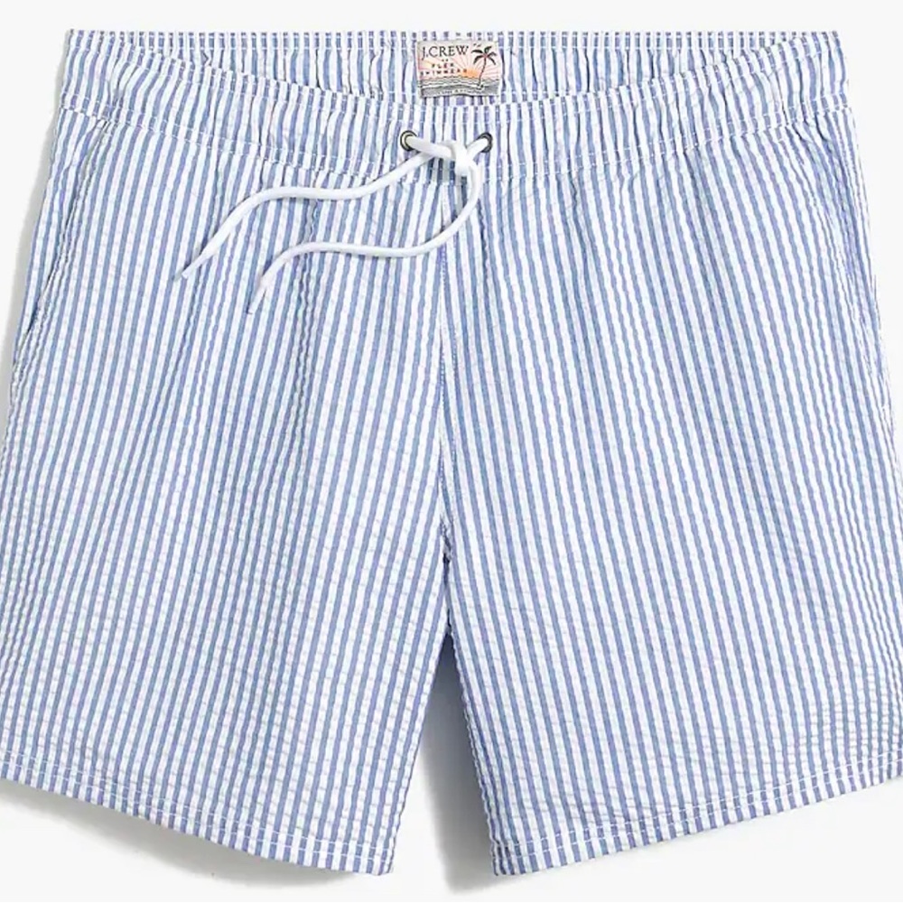J. Crew Factory Seersucker Swim Trunks 6”